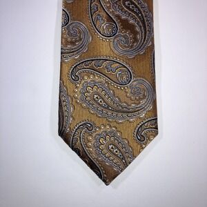 Canali Gold Paisley Textured Silk Tie Luxury Made In Italy